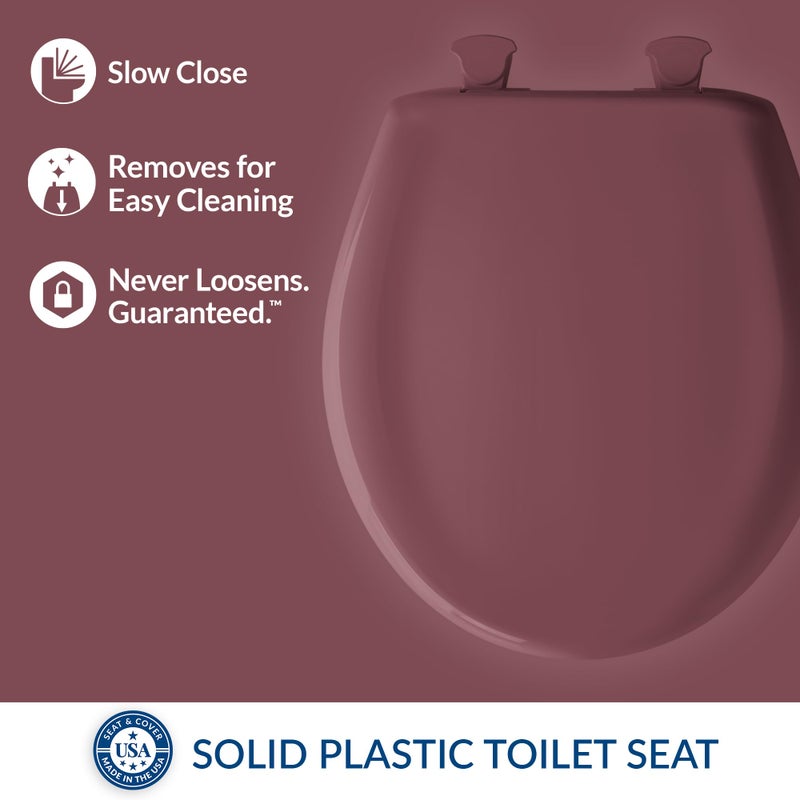 Bemis Classic Colors Slow Close Toilet Seat, Easy Clean Hinges and Durable Plastic Seat, Made in USA, Round, Raspberry - Image 2